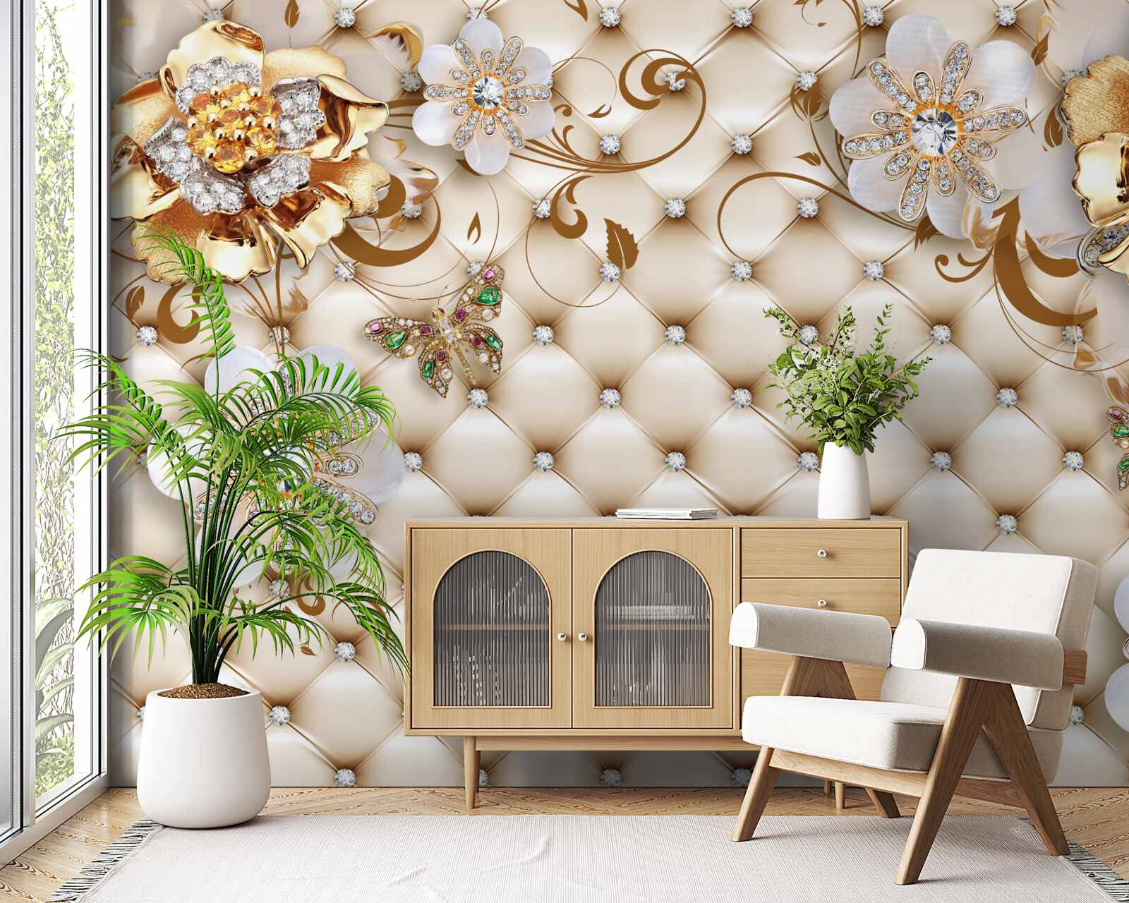 Fototapeta kwiaty o pięciu płatkach zanurzone w złocie