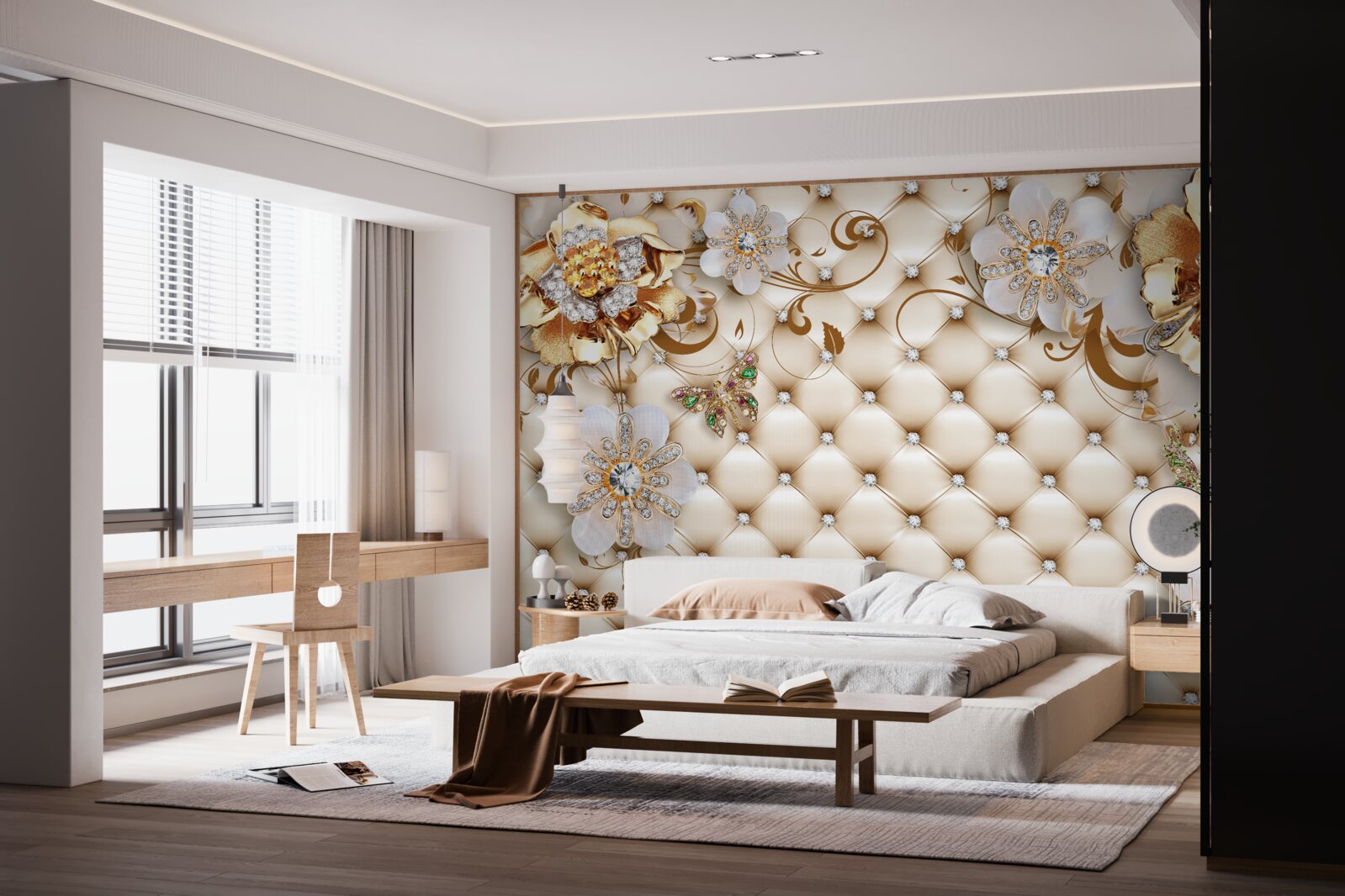 Fototapeta kwiaty o pięciu płatkach zanurzone w złocie