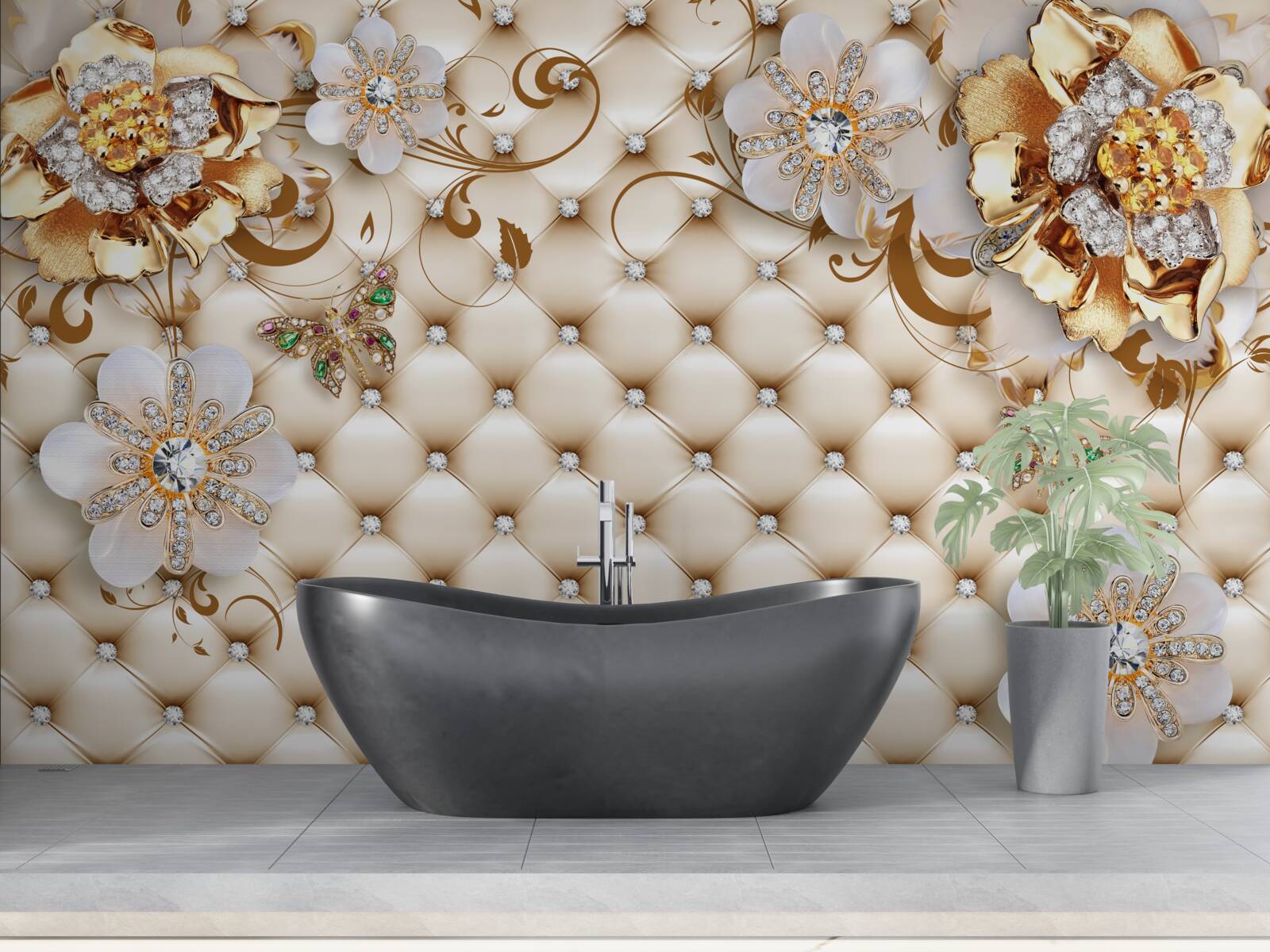 Fototapeta kwiaty o pięciu płatkach zanurzone w złocie