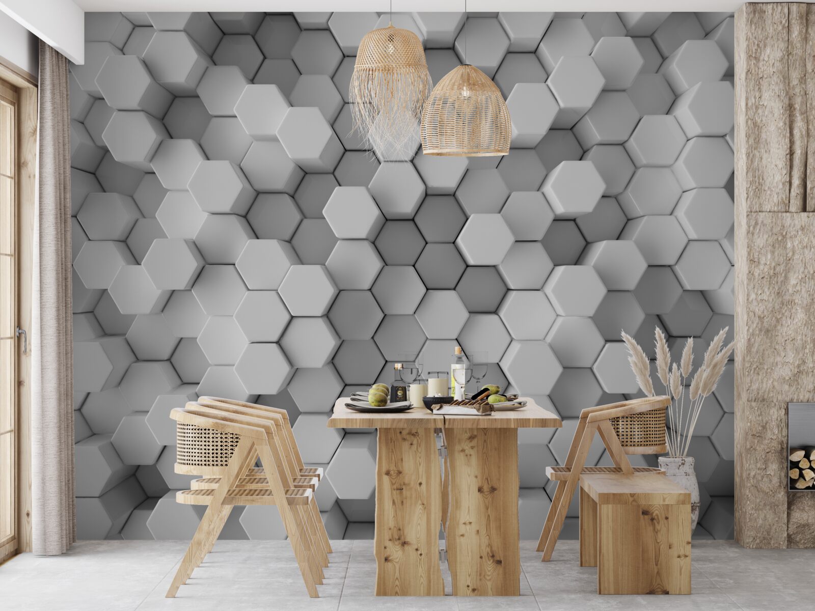 Fototapeta szare i białe sześciokąty wciśnięte w kształt