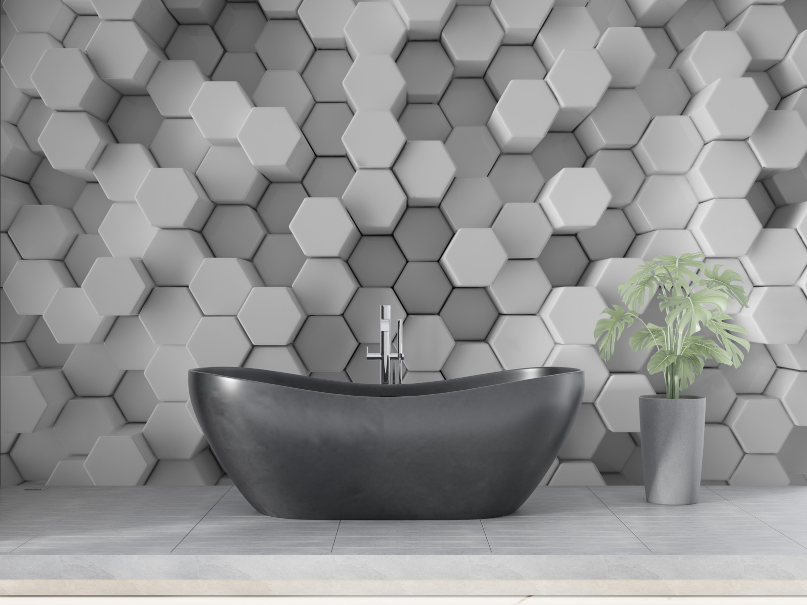 Fototapeta szare i białe sześciokąty wciśnięte w kształt