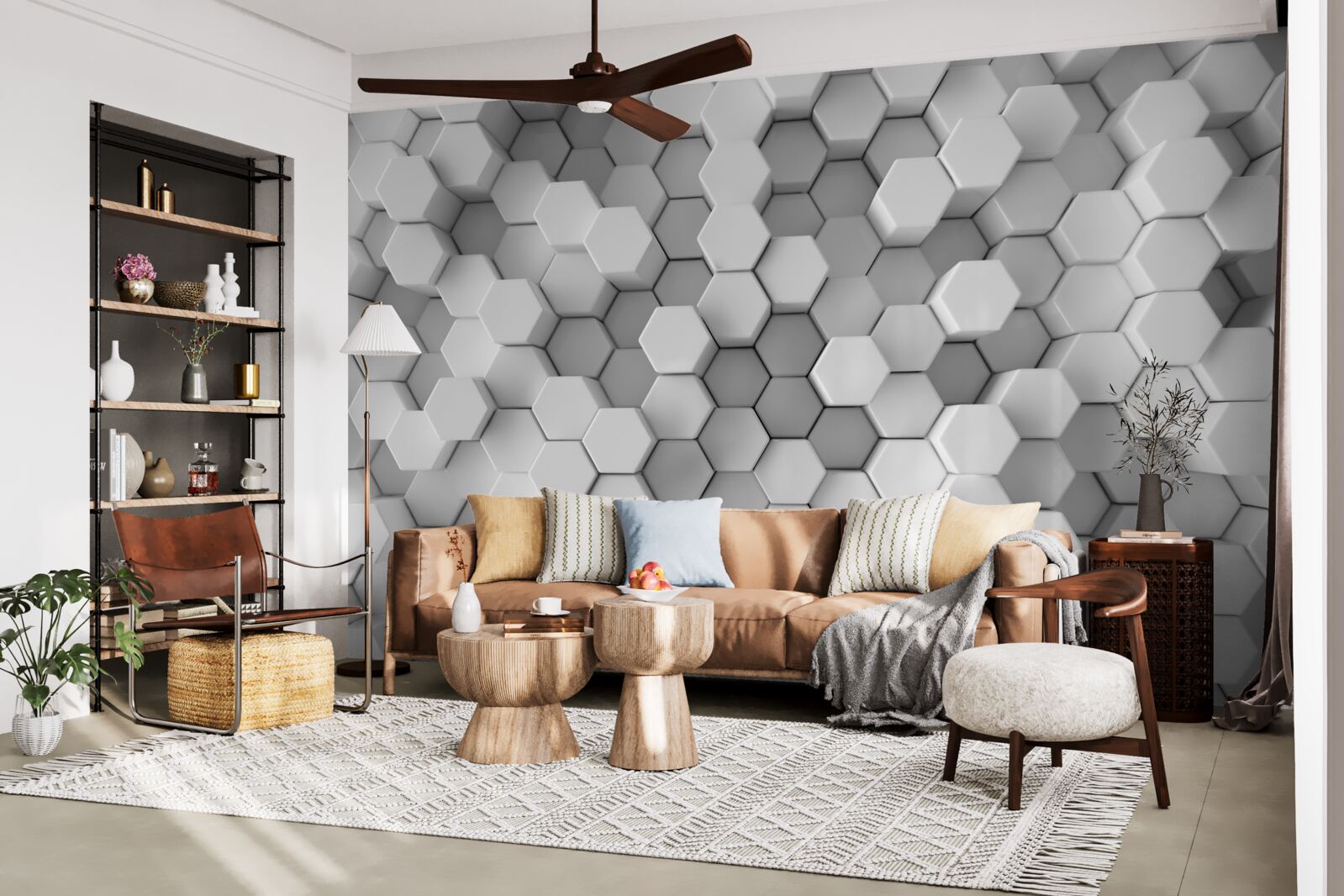 Fototapeta szare i białe sześciokąty wciśnięte w kształt