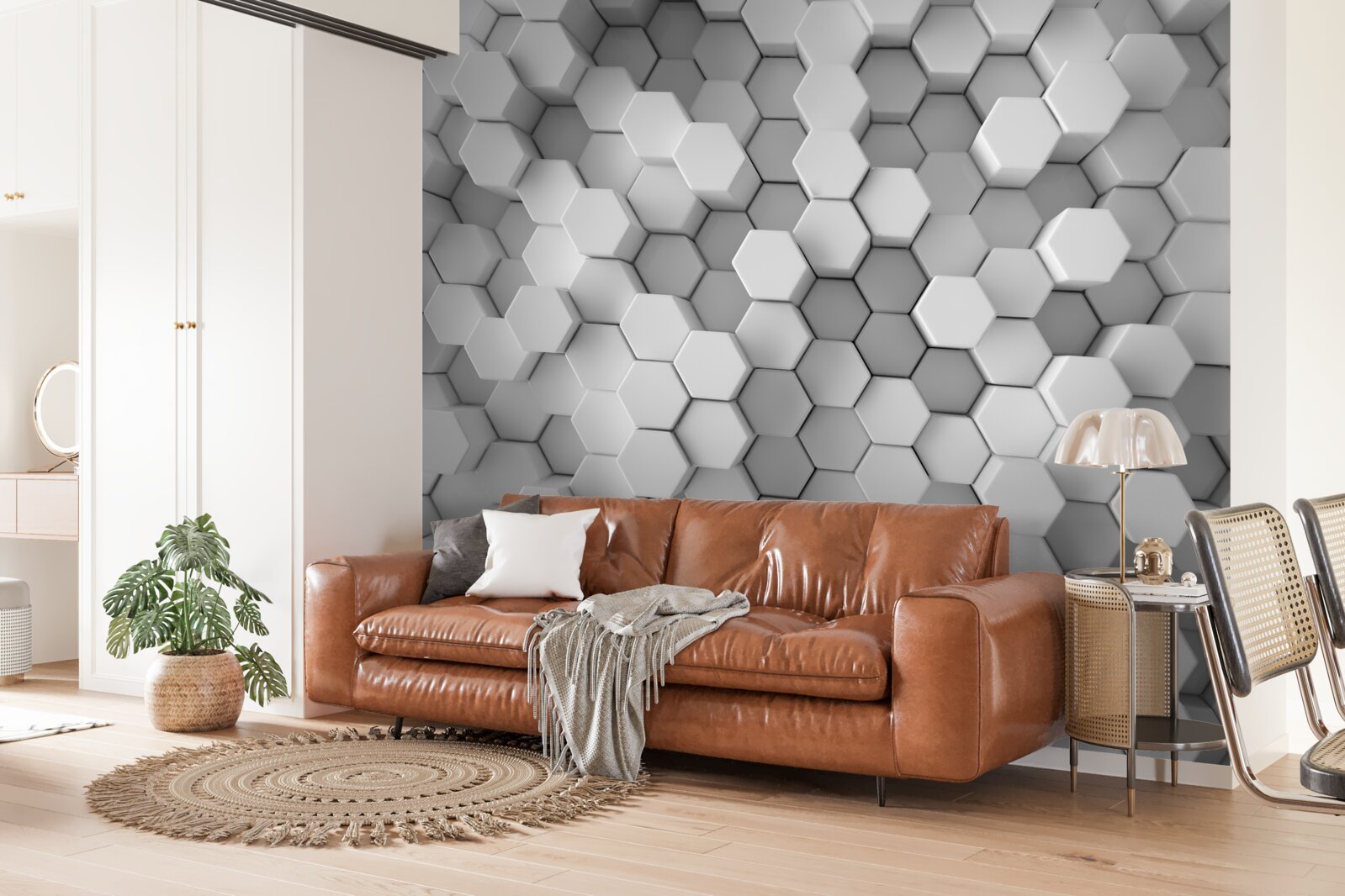 Fototapeta szare i białe sześciokąty wciśnięte w kształt