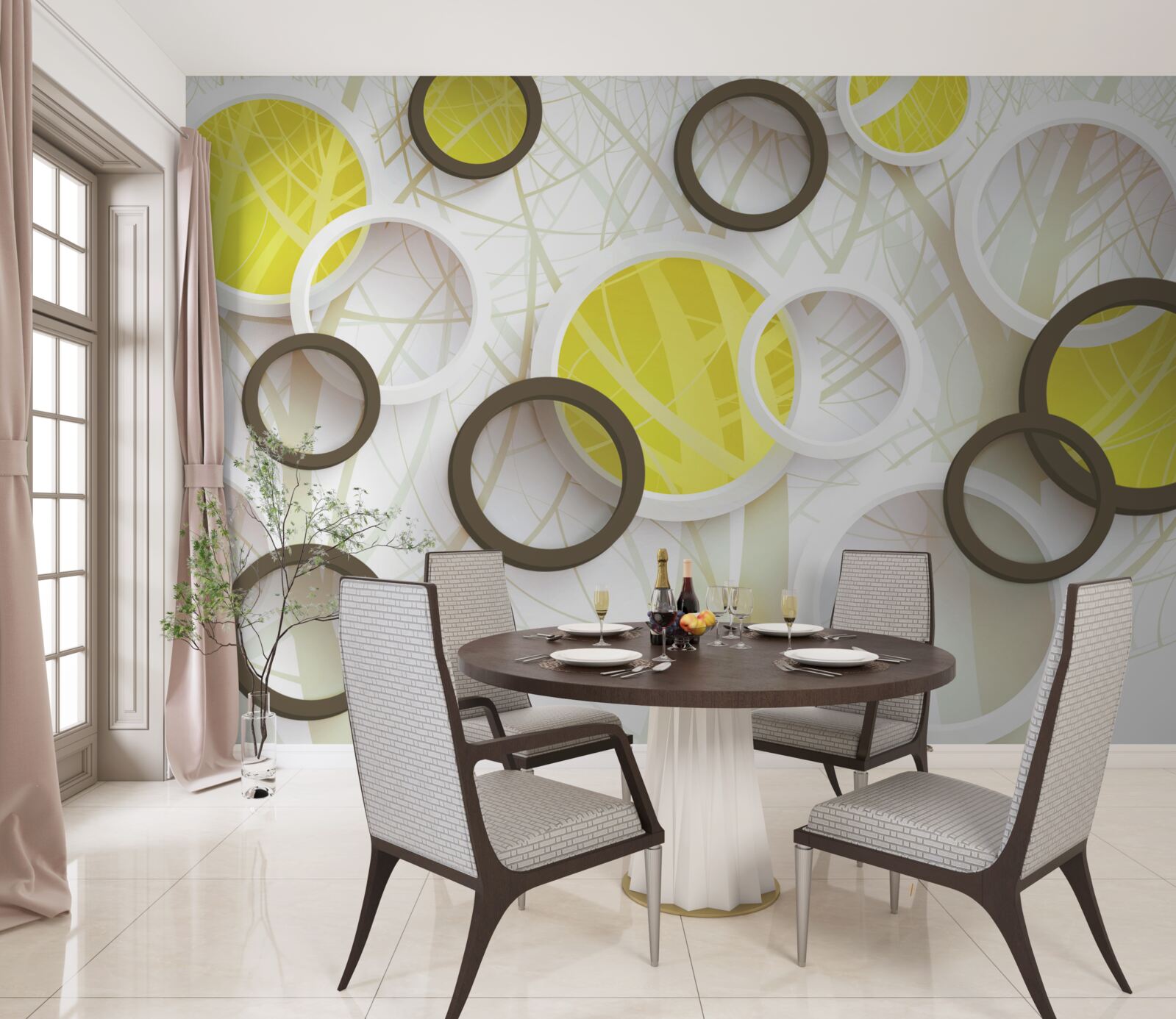 Fototapeta koła w widoku stereoskopowym, z lasem w tle