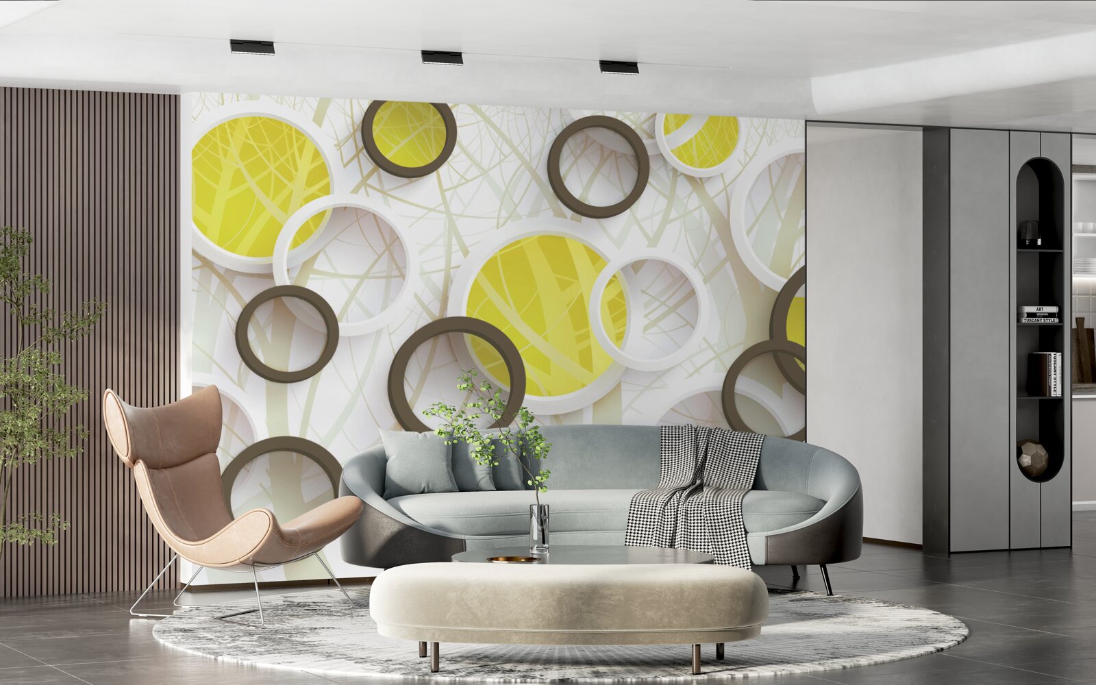 Fototapeta koła w widoku stereoskopowym, z lasem w tle