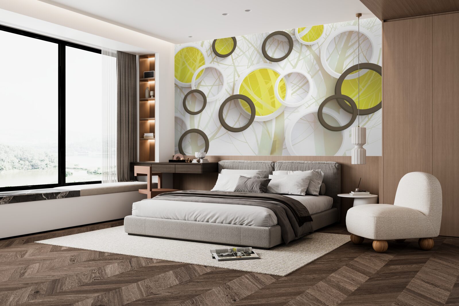 Fototapeta koła w widoku stereoskopowym, z lasem w tle