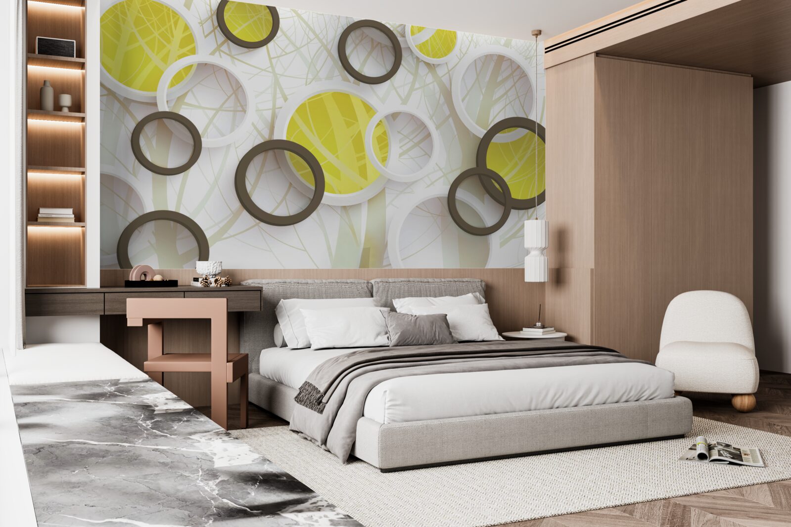 Fototapeta koła w widoku stereoskopowym, z lasem w tle