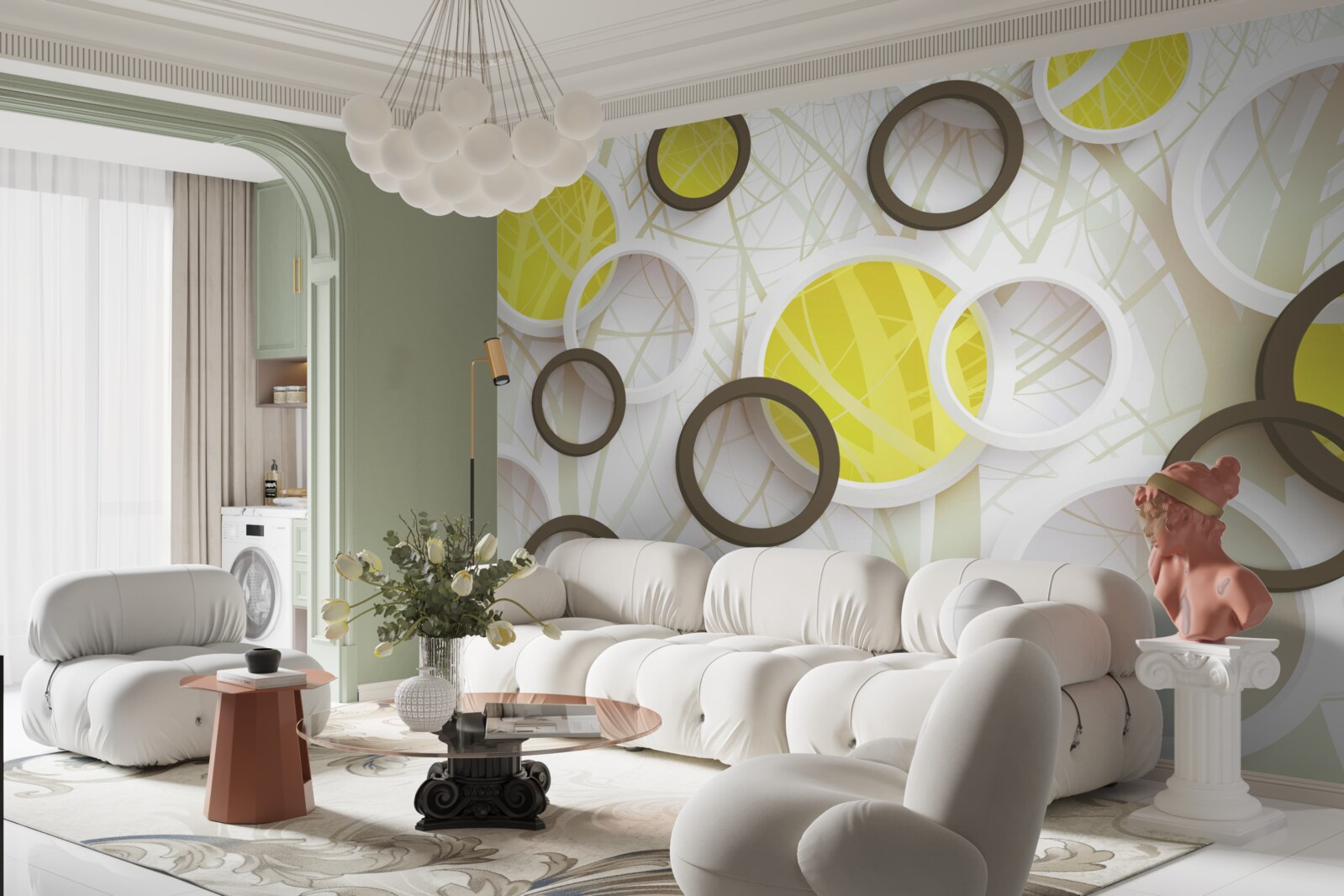 Fototapeta koła w widoku stereoskopowym, z lasem w tle