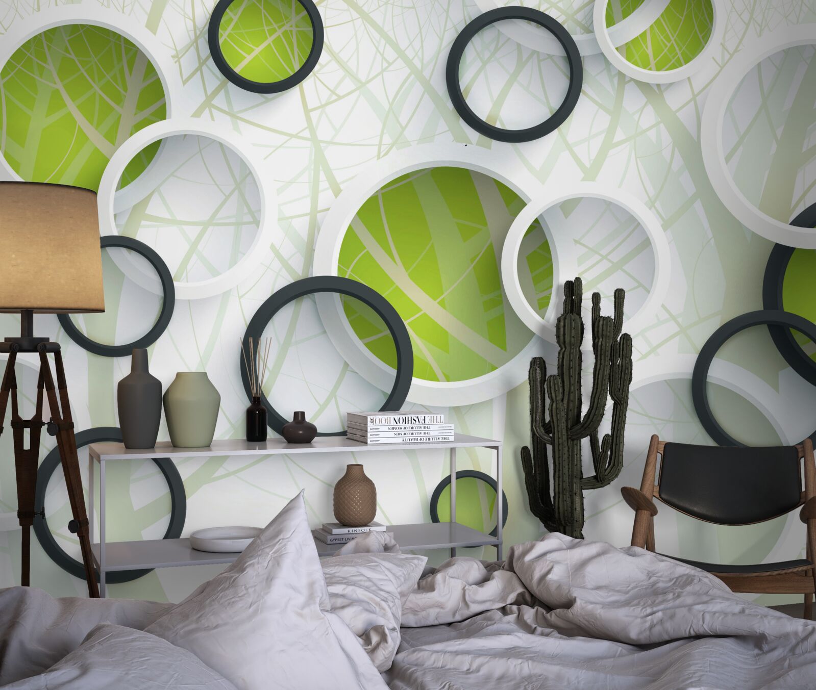 Fototapeta gęsty zarośnięty las i 3d okręgi