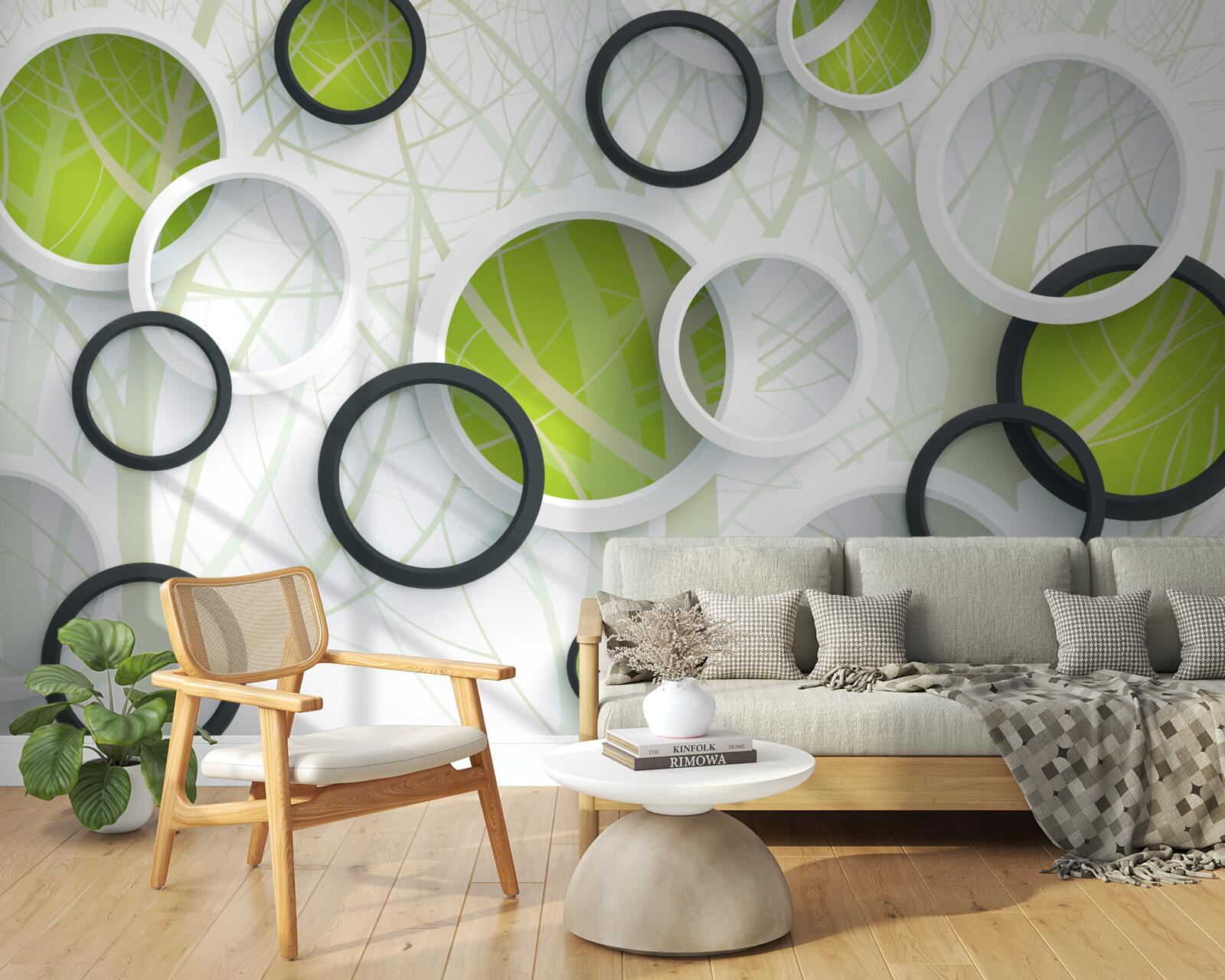 Fototapeta gęsty zarośnięty las i 3d okręgi