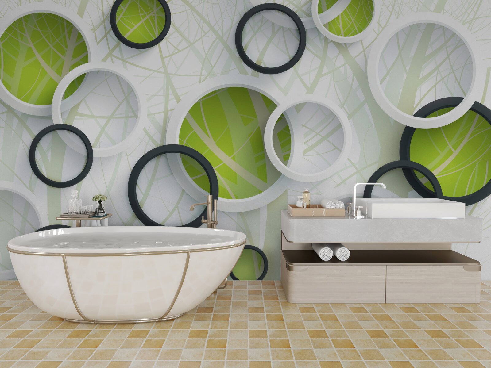 Fototapeta gęsty zarośnięty las i 3d okręgi