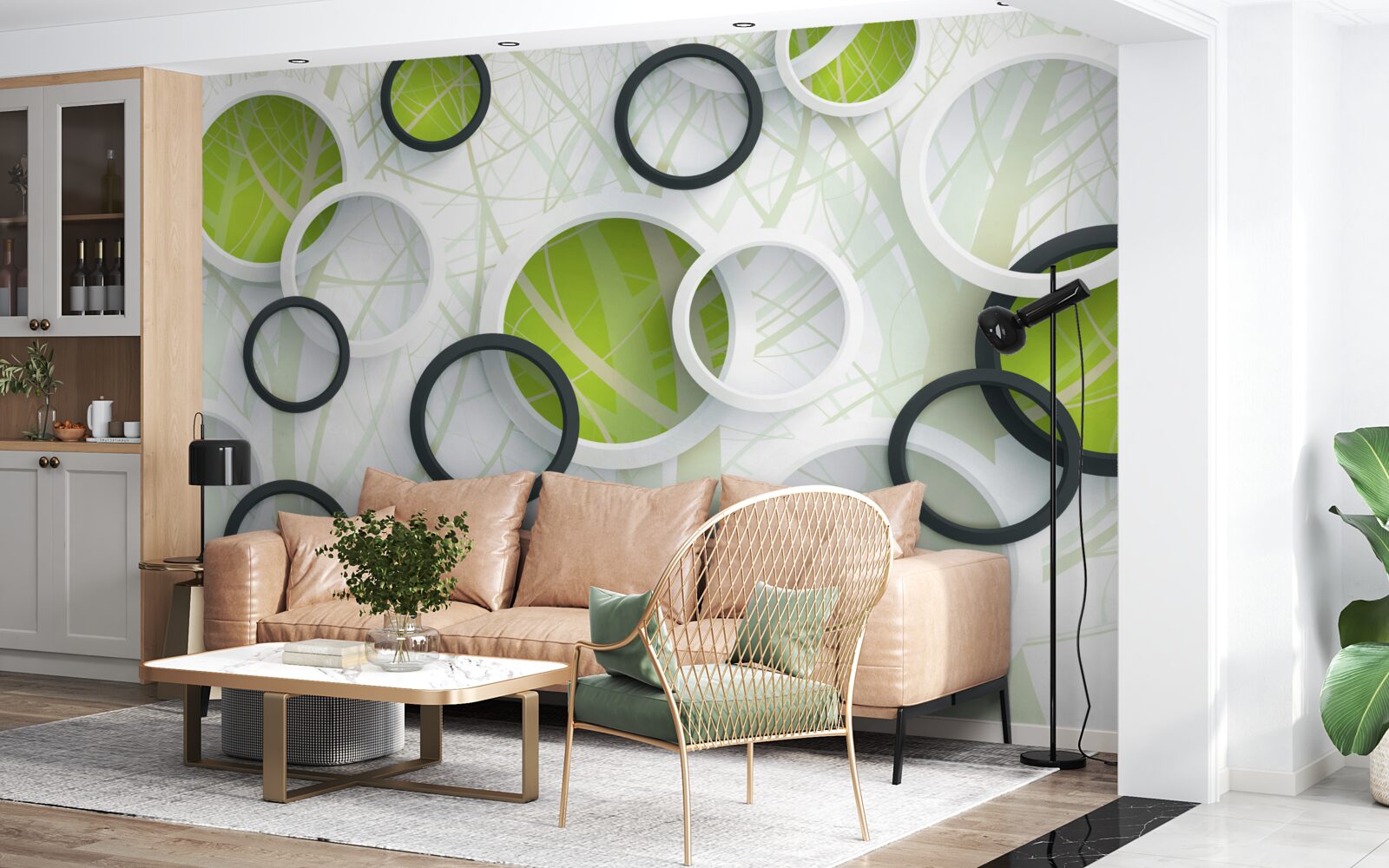 Fototapeta gęsty zarośnięty las i 3d okręgi