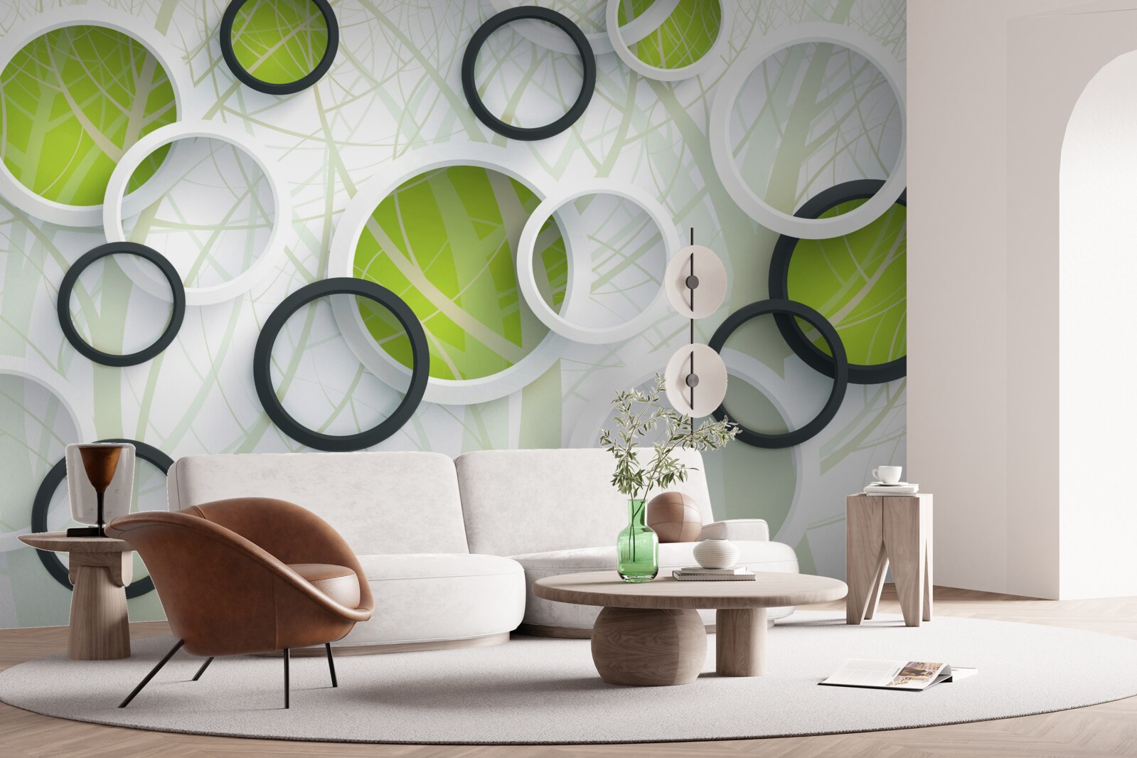 Fototapeta gęsty zarośnięty las i 3d okręgi