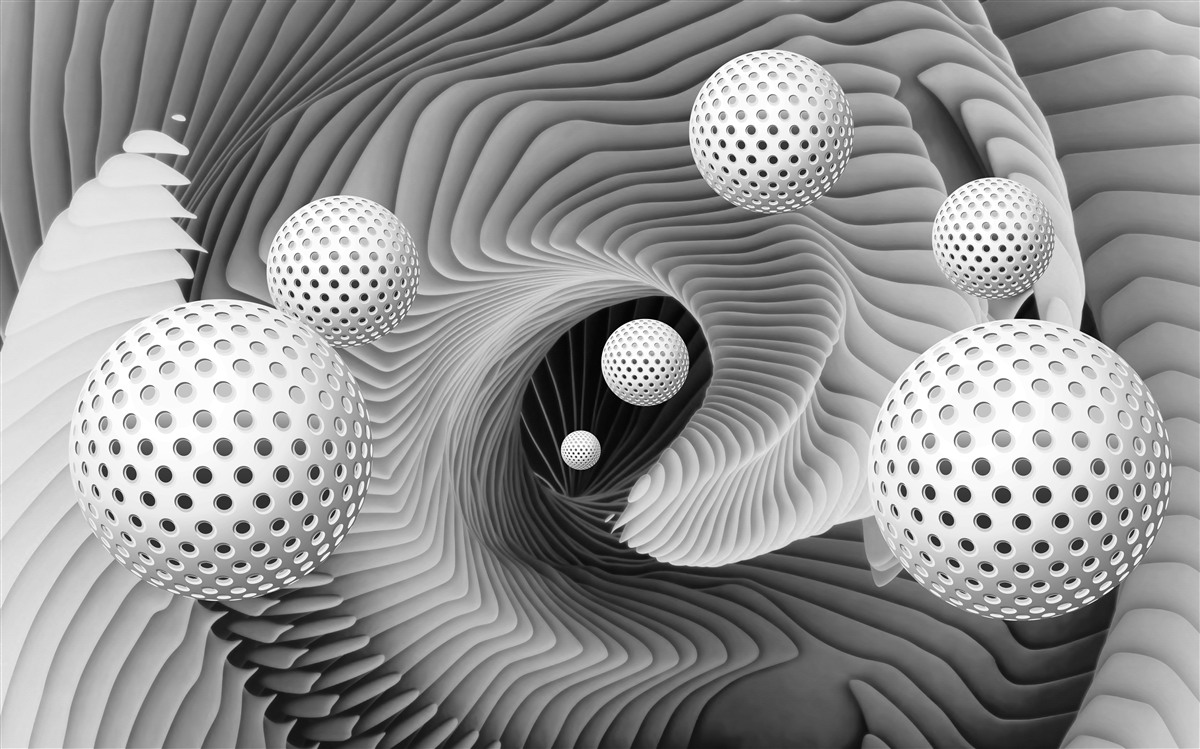 Fototapeta perspektywa kulek i wiru tunelowego w czerni i bieli