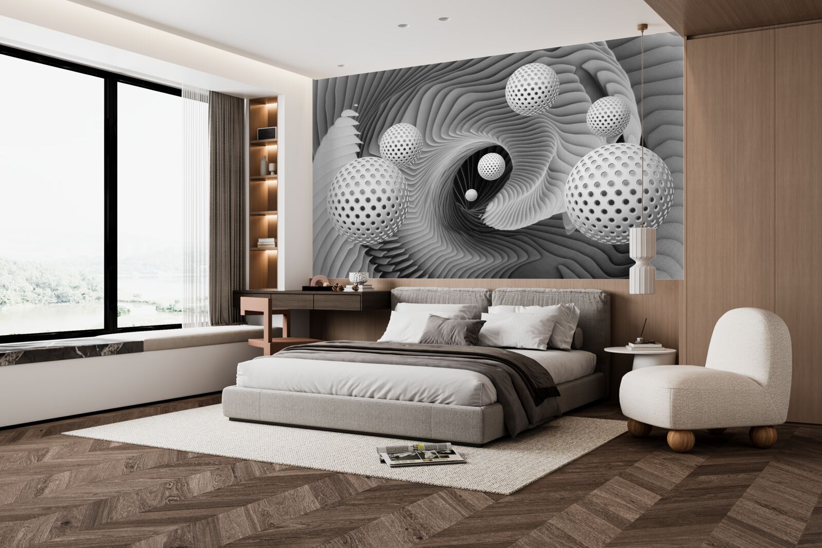 Fototapeta perspektywa kulek i wiru tunelowego w czerni i bieli