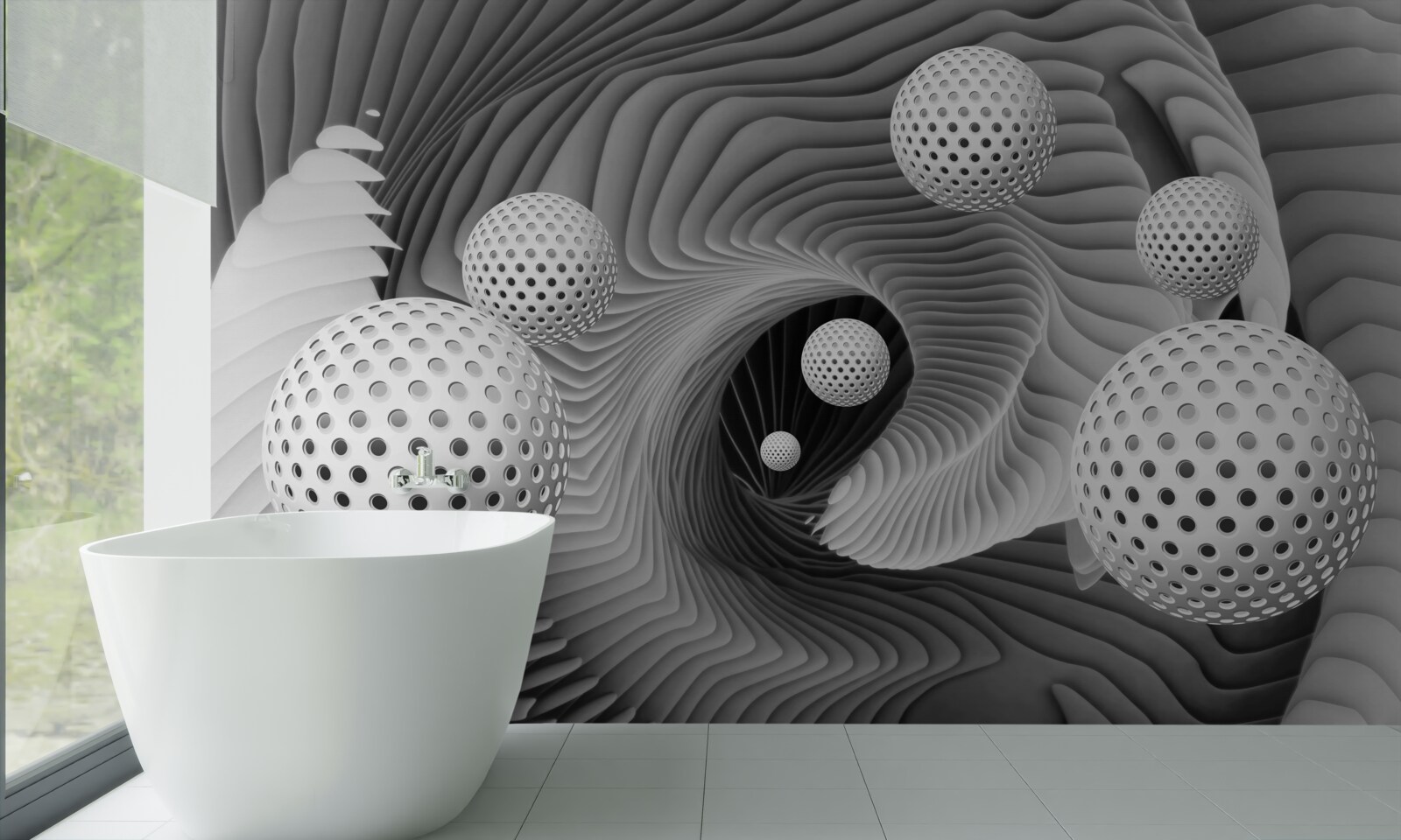 Fototapeta perspektywa kulek i wiru tunelowego w czerni i bieli