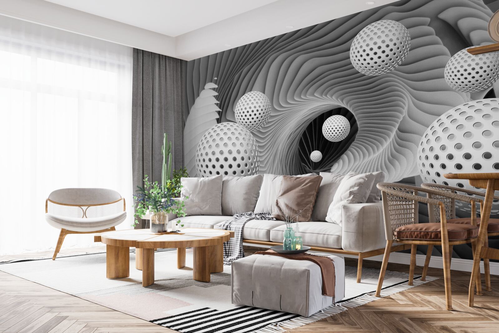 Fototapeta perspektywa kulek i wiru tunelowego w czerni i bieli