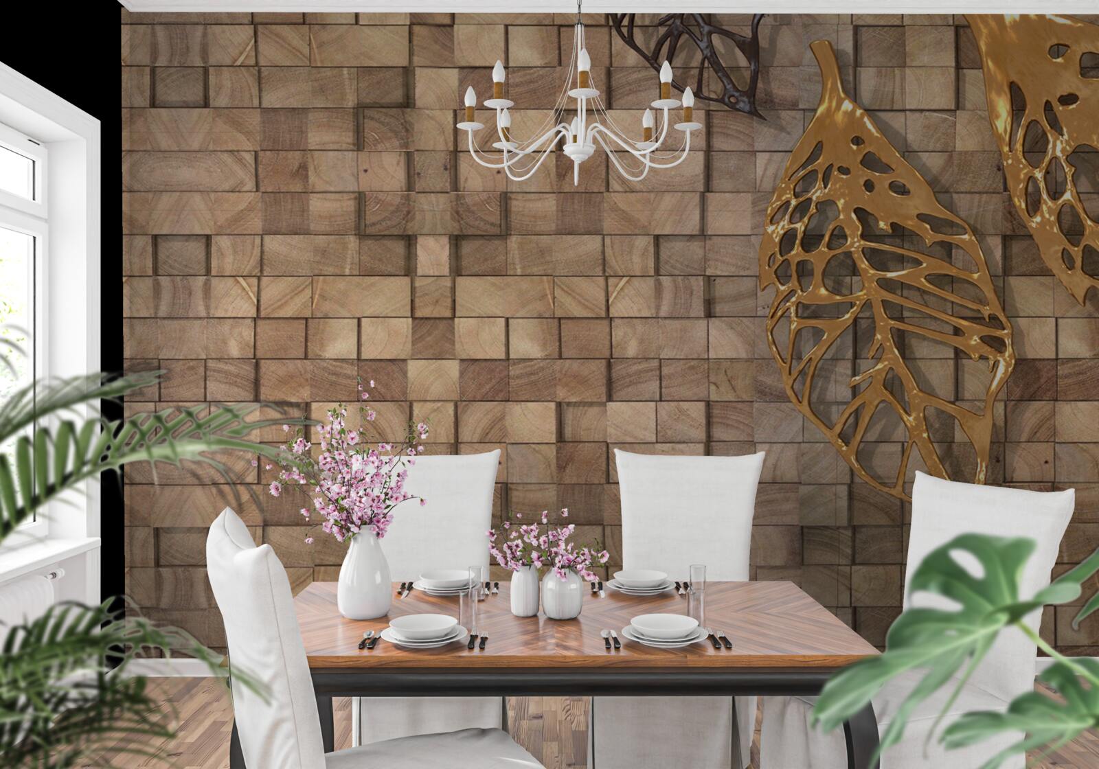 Fototapeta mozaika w odcieniach brązu z wizerunkiem liści