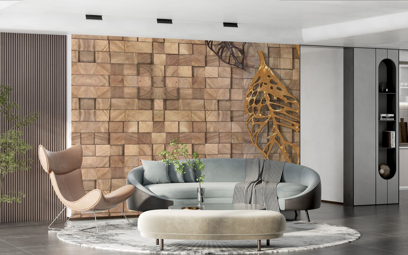 Fototapeta mozaika w odcieniach brązu z wizerunkiem liści