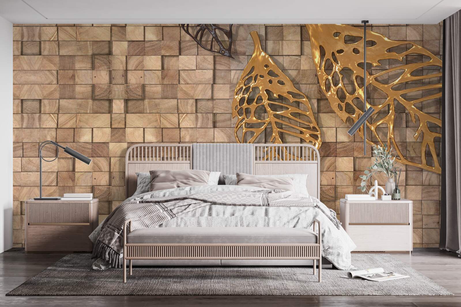 Fototapeta mozaika w odcieniach brązu z wizerunkiem liści