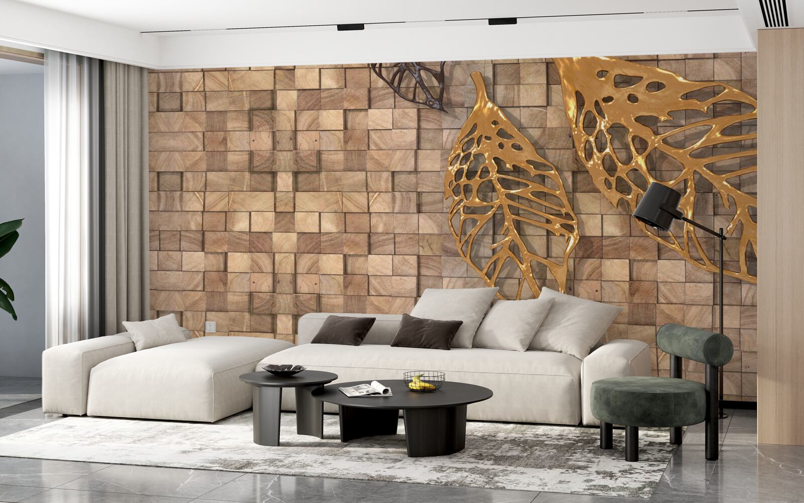 Fototapeta mozaika w odcieniach brązu z wizerunkiem liści