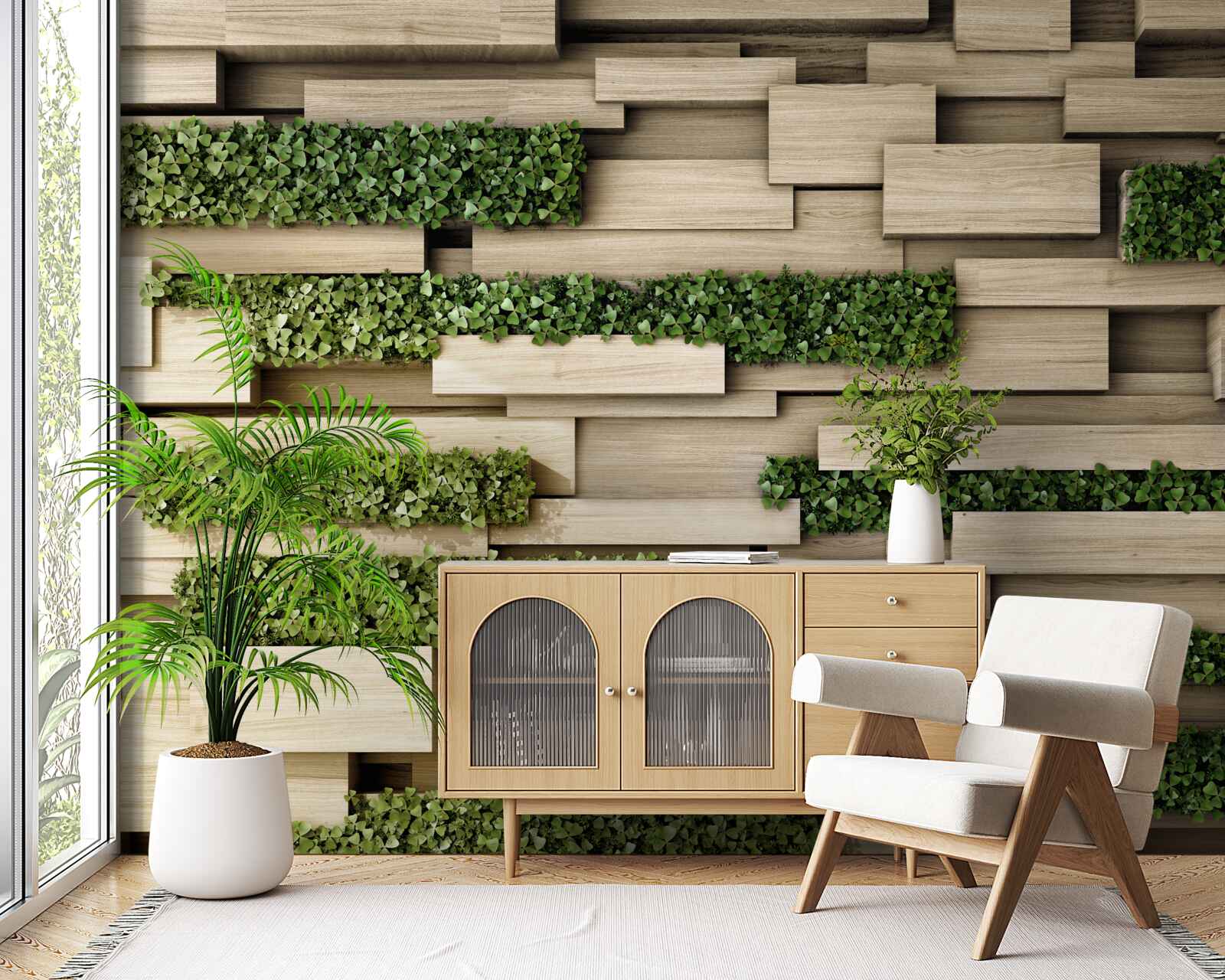 Fototapeta zielone rośliny na kamiennej ścianie