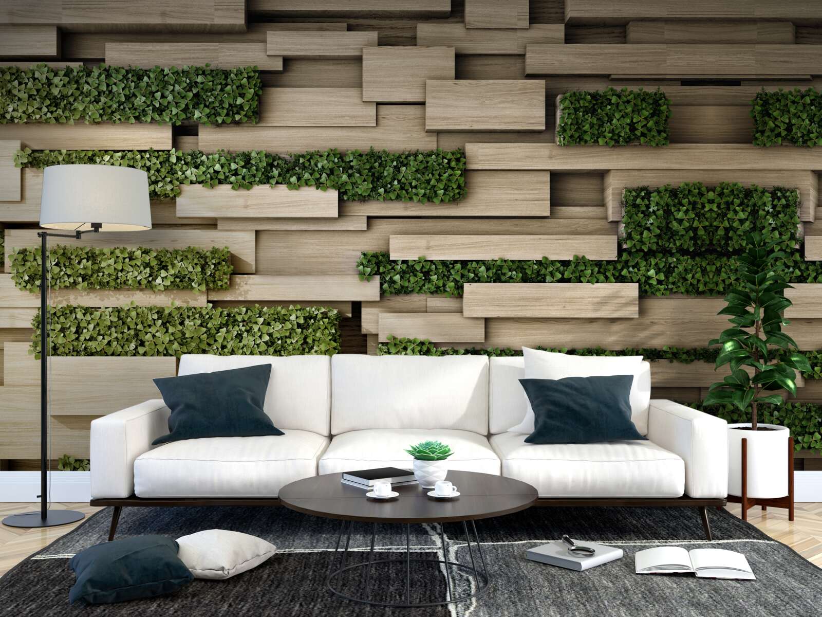 Fototapeta zielone rośliny na kamiennej ścianie