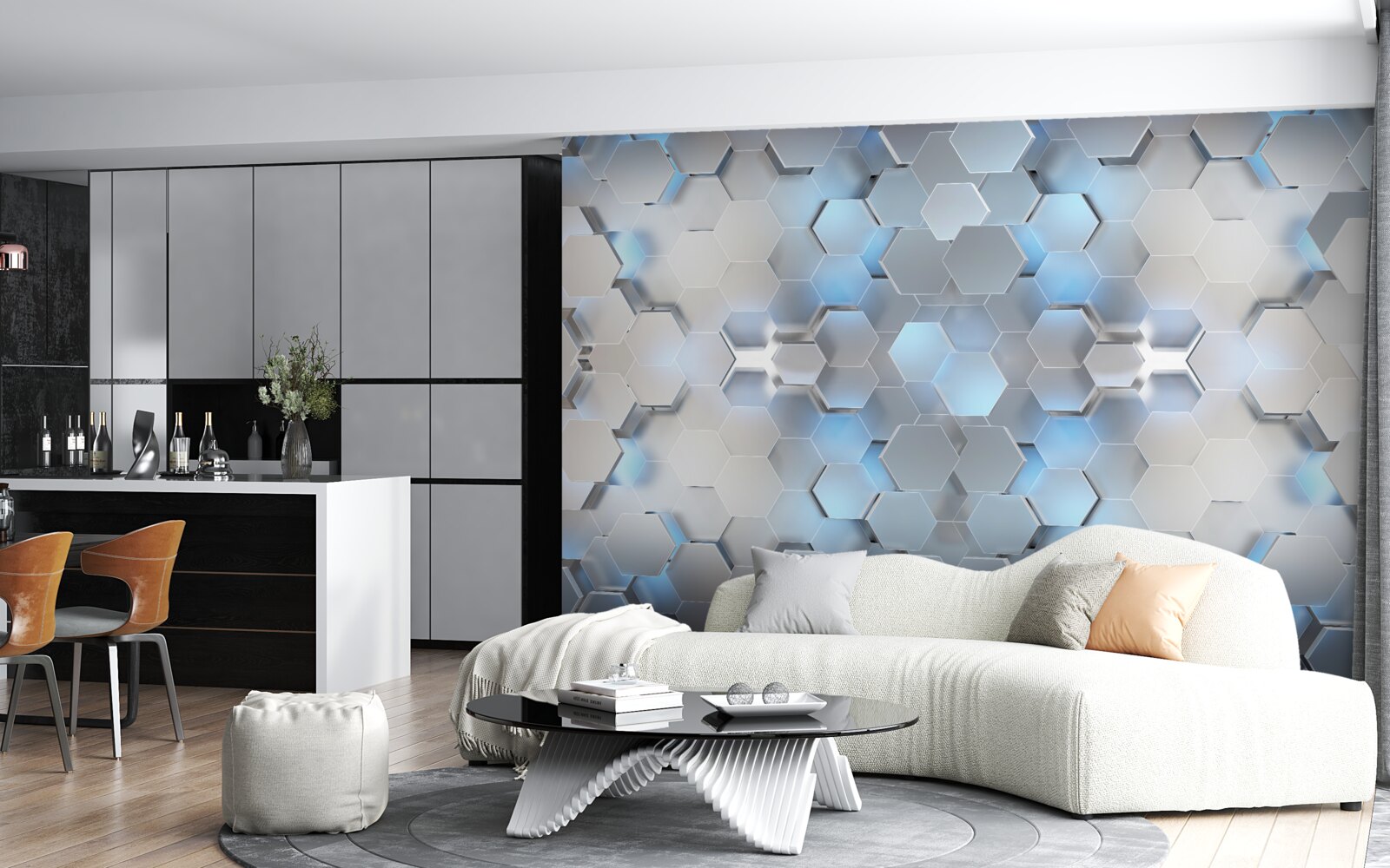 Fototapeta pływające niebieskie perły na szarym tle