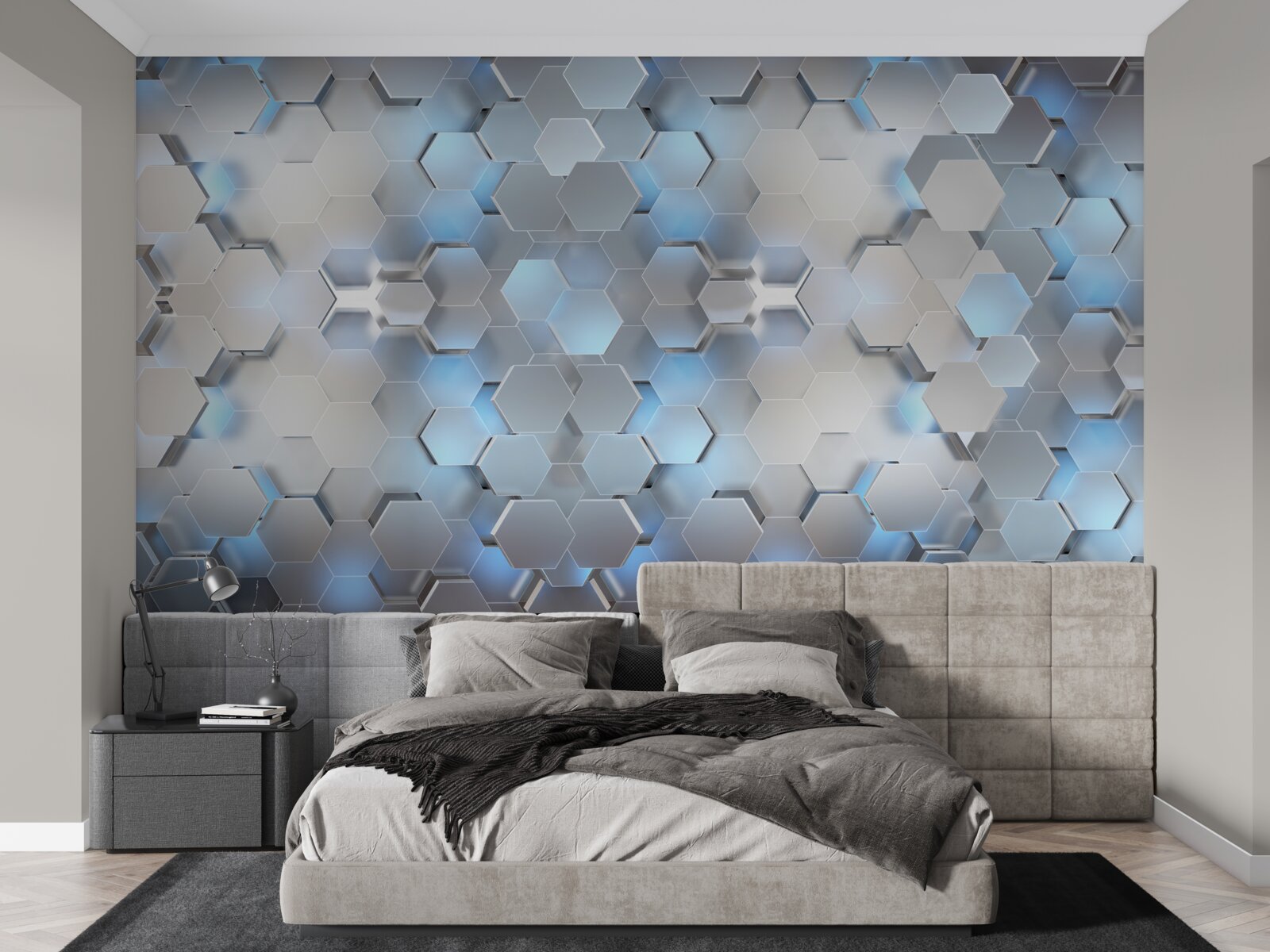 Fototapeta pływające niebieskie perły na szarym tle