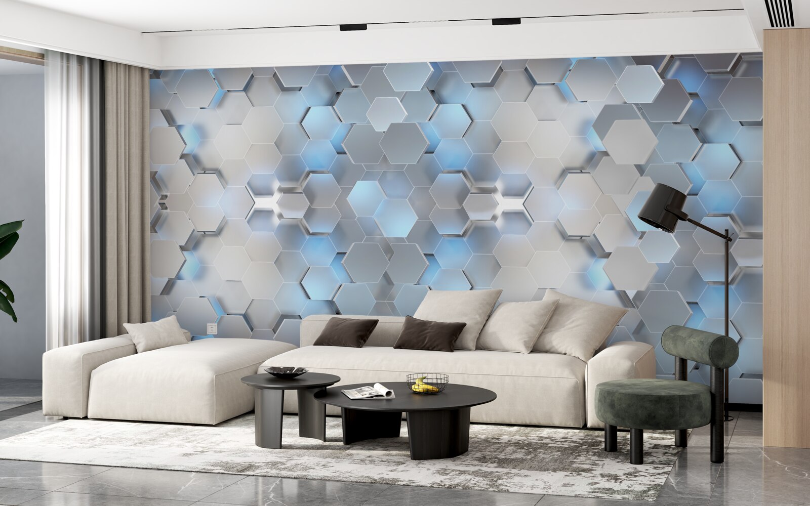 Fototapeta pływające niebieskie perły na szarym tle