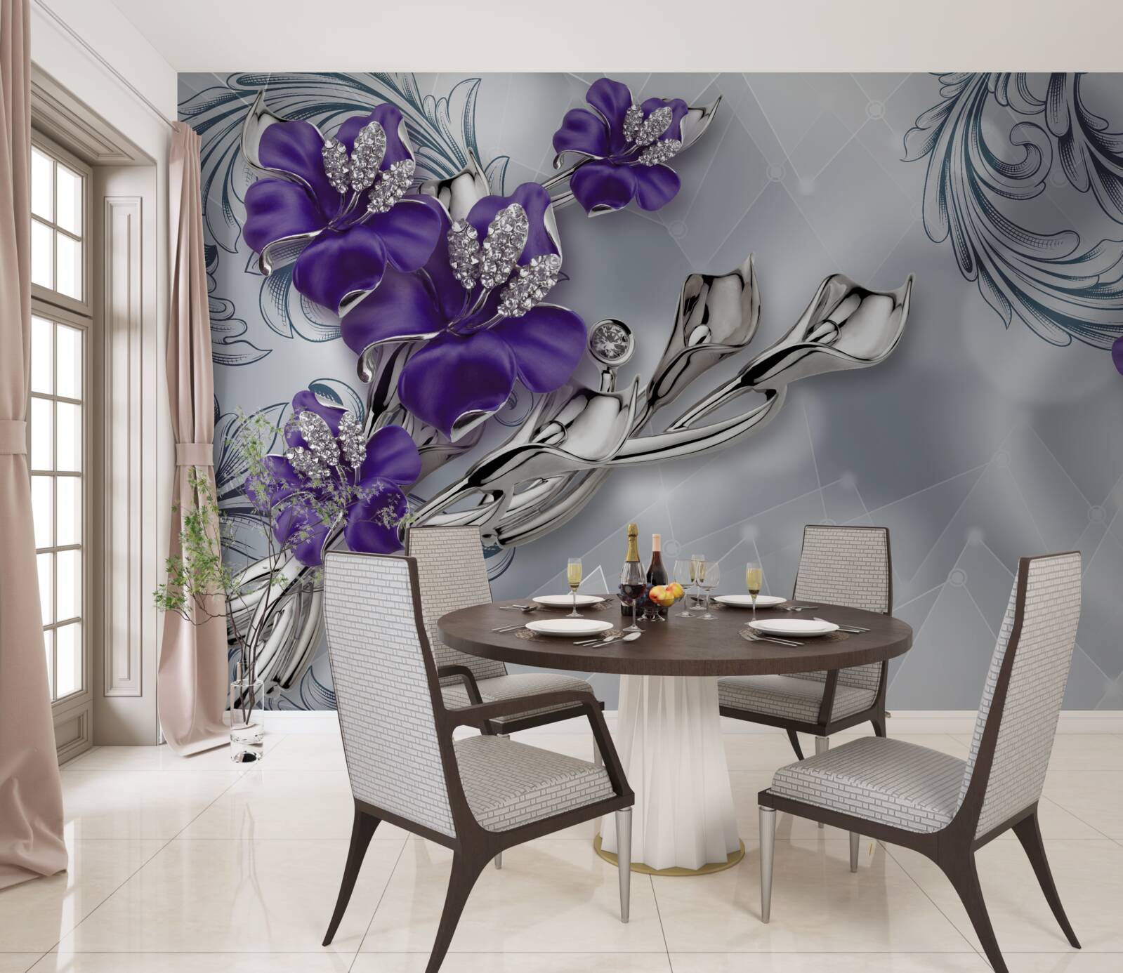 Fototapeta królewska fioletowa lilia na gałęziach