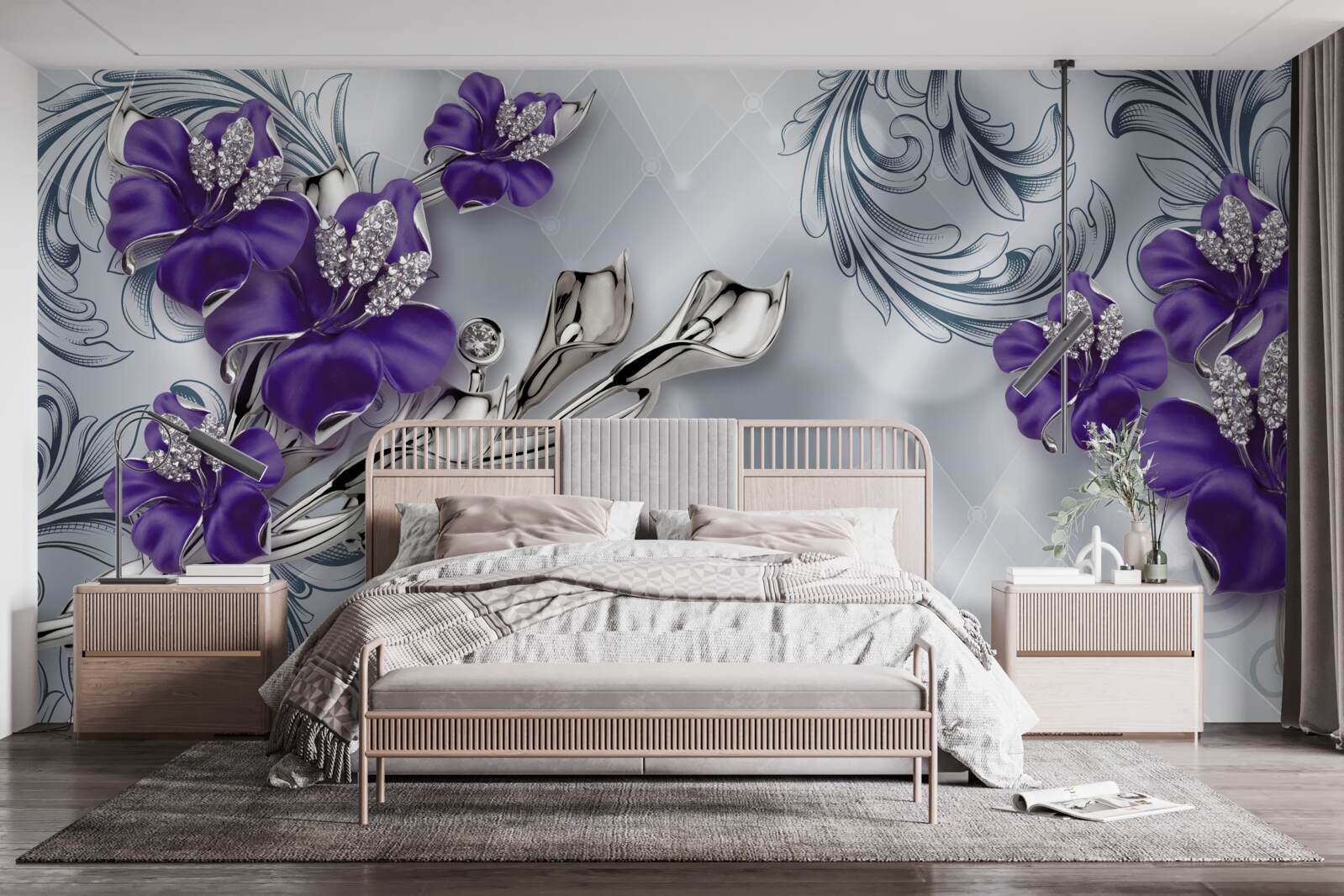 Fototapeta królewska fioletowa lilia na gałęziach