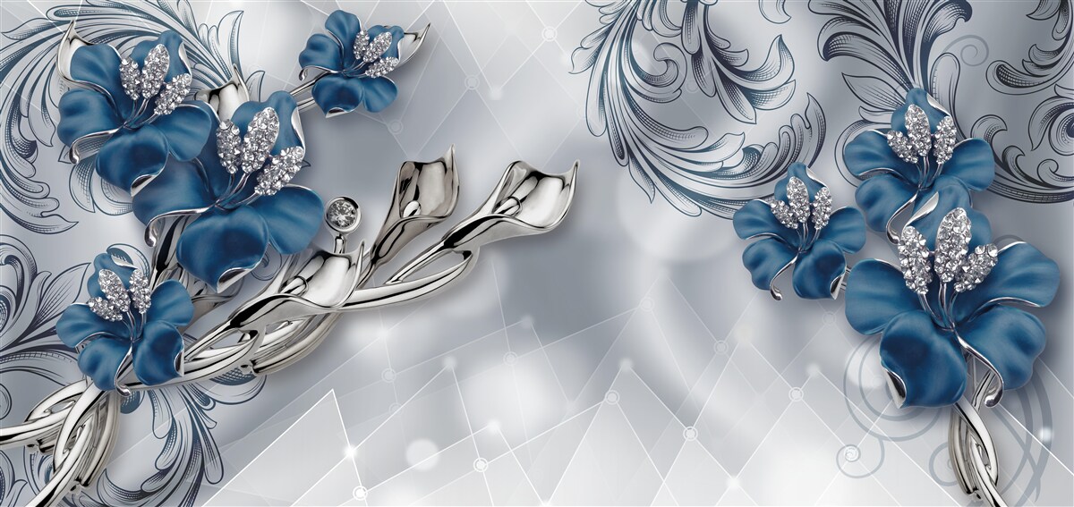 Fototapeta królewska niebieska lilia na srebrnym tle