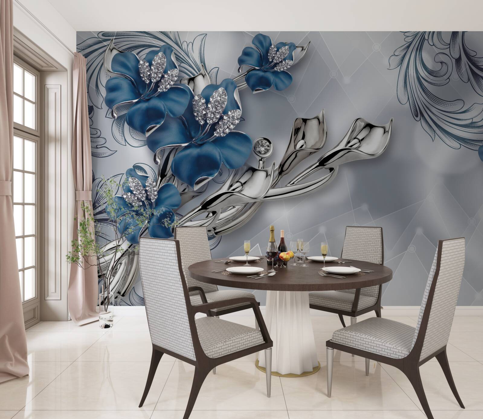 Fototapeta królewska niebieska lilia na srebrnym tle