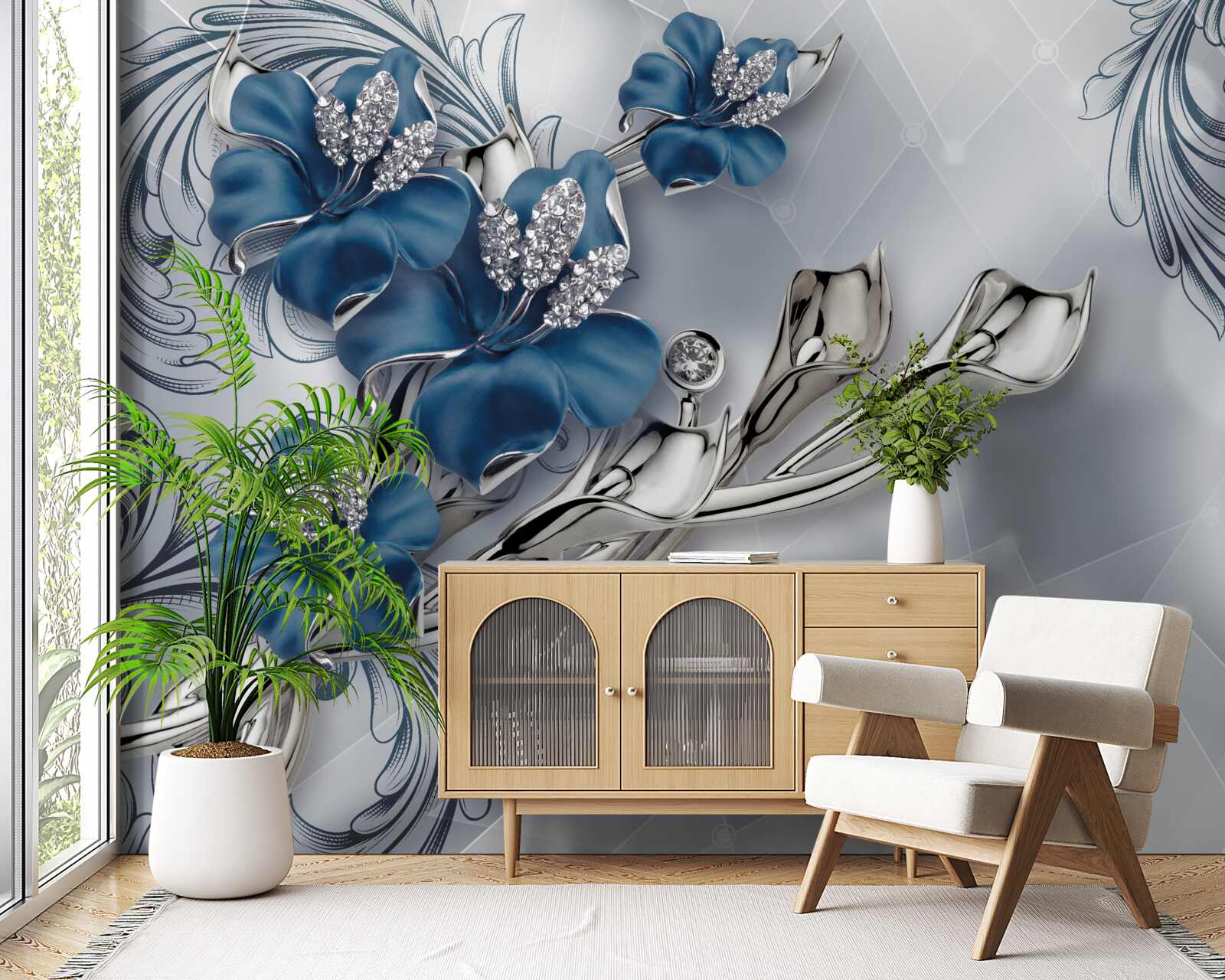 Fototapeta królewska niebieska lilia na srebrnym tle