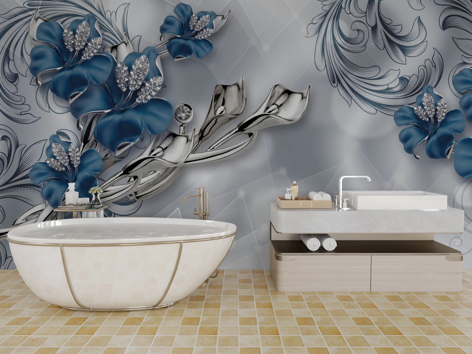 Fototapeta królewska niebieska lilia na srebrnym tle