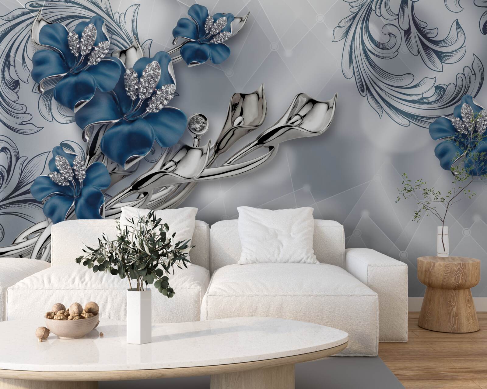 Fototapeta królewska niebieska lilia na srebrnym tle