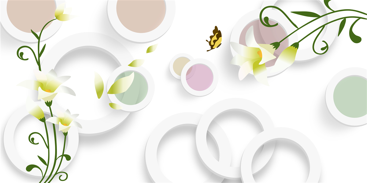 Fototapeta gałęzie są koloru zielonego z żółtymi pąkami i zaokrąglonymi elementami