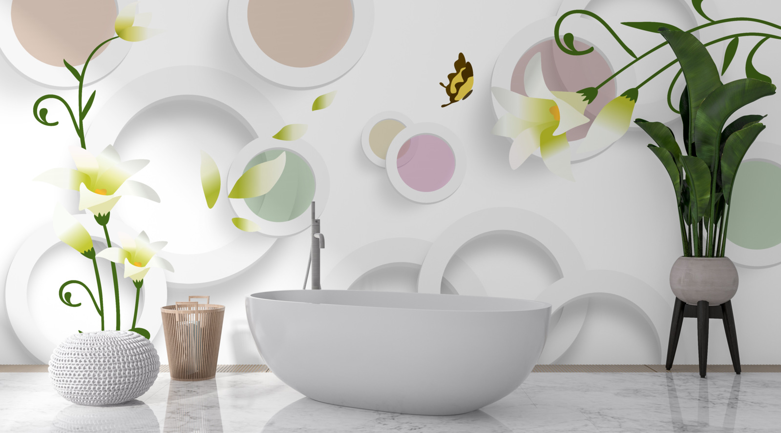 Fototapeta gałęzie są koloru zielonego z żółtymi pąkami i zaokrąglonymi elementami