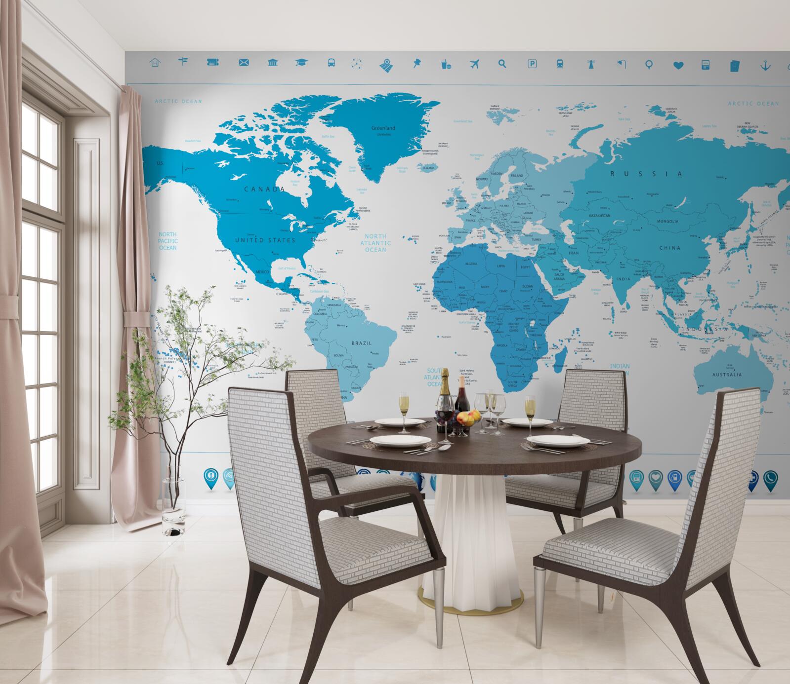 Fototapeta niebieski odcień na mapie całego świata