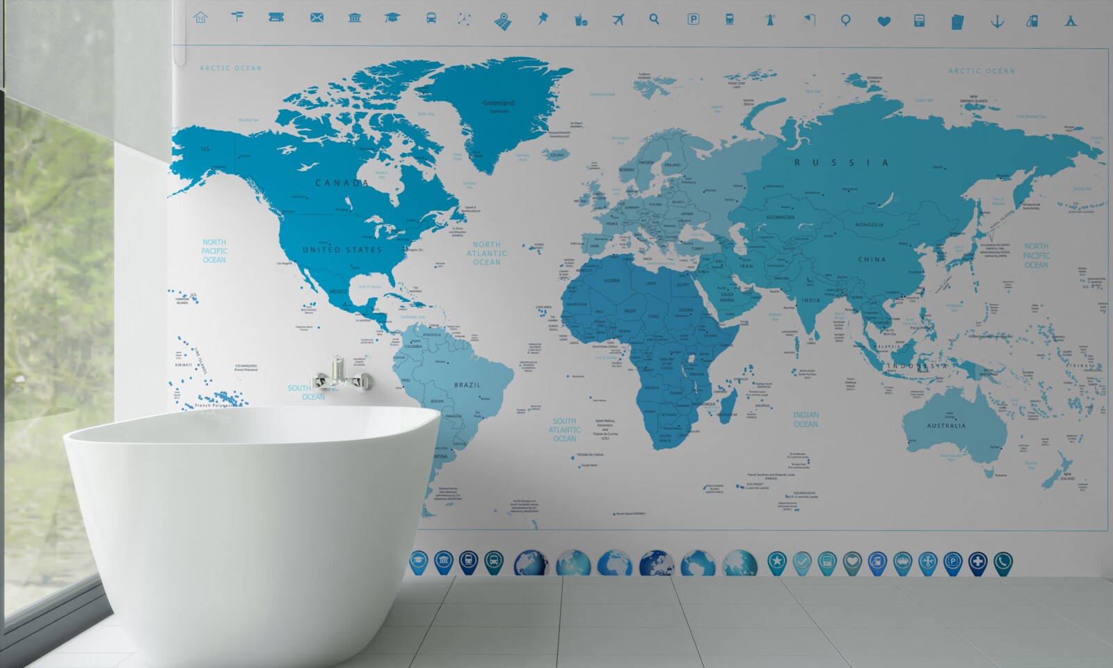 Fototapeta niebieski odcień na mapie całego świata