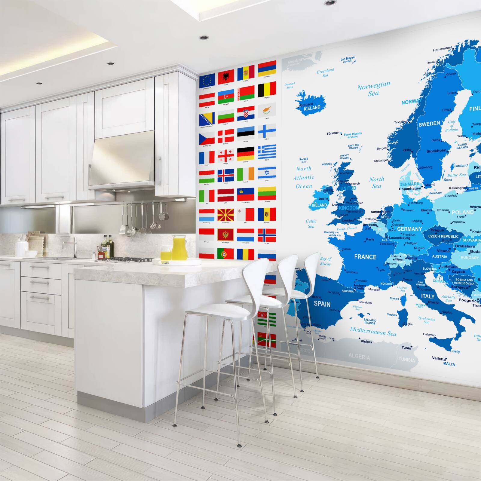 Fototapeta mapa europy z flagami krajów