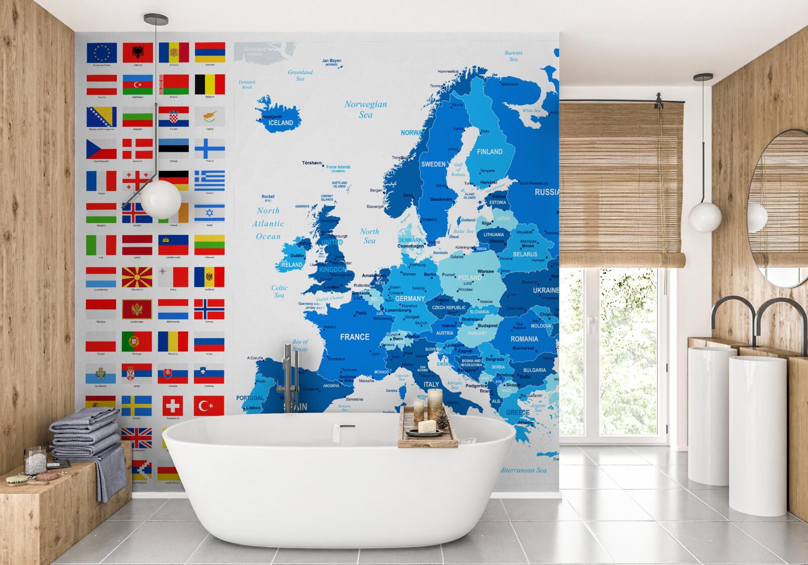 Fototapeta mapa europy z flagami krajów