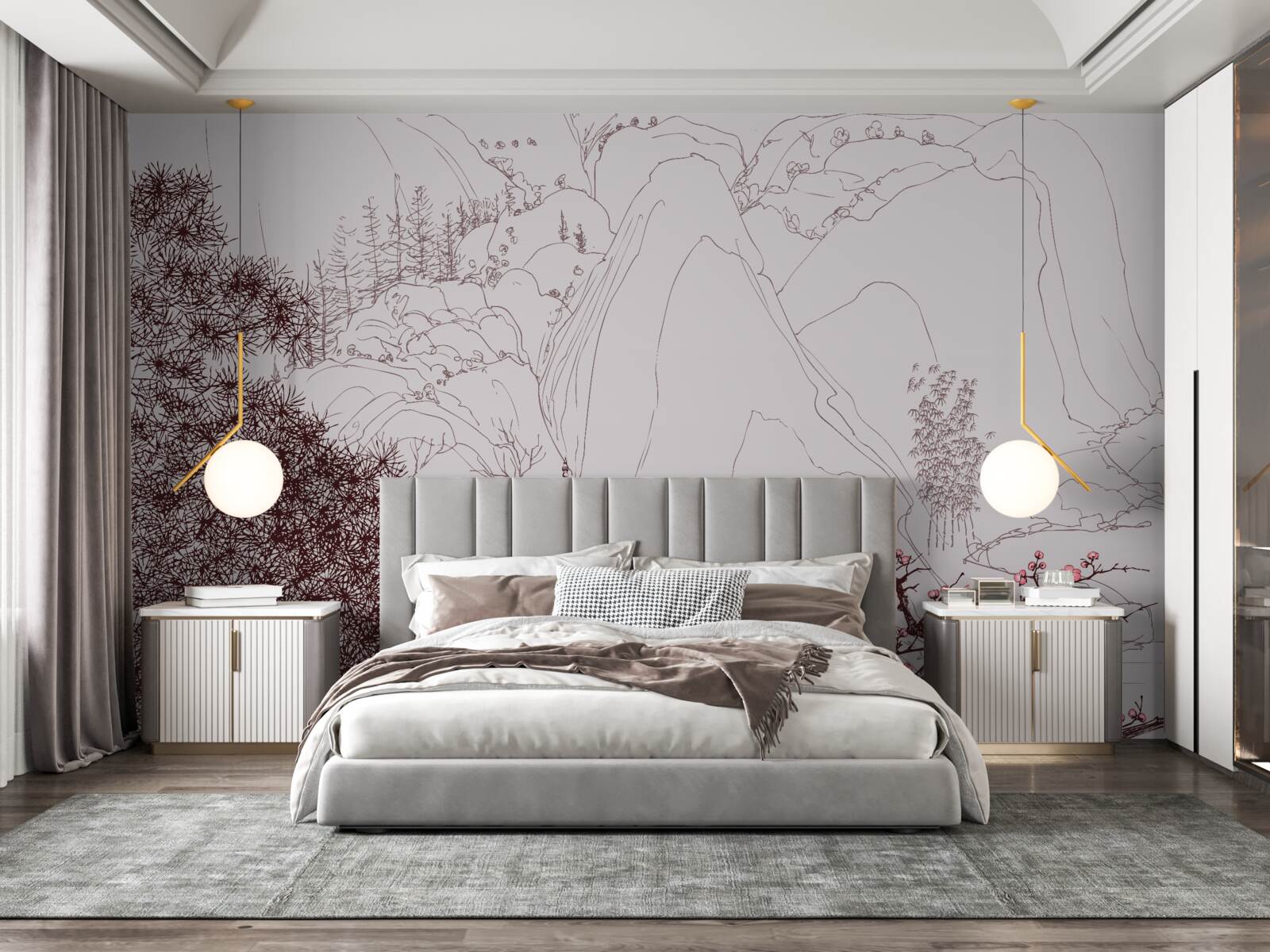 Fototapeta ogród w stylu japońskim w pobliżu wiejskiego domu w górach