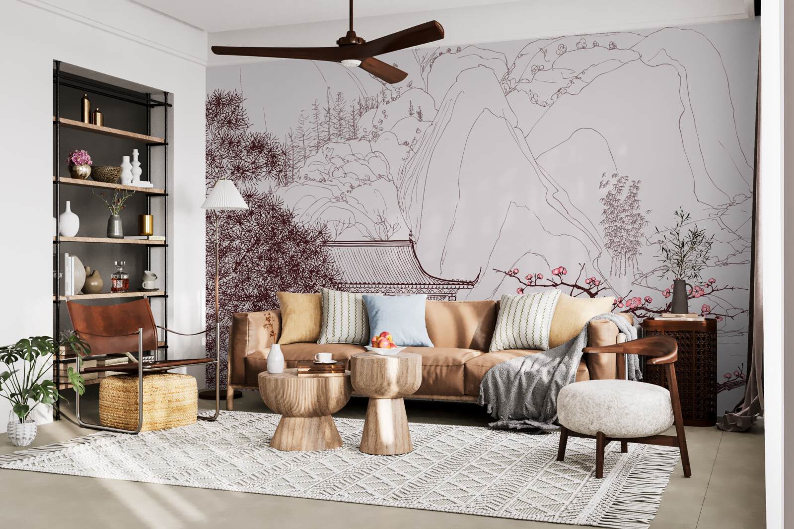 Fototapeta ogród w stylu japońskim w pobliżu wiejskiego domu w górach