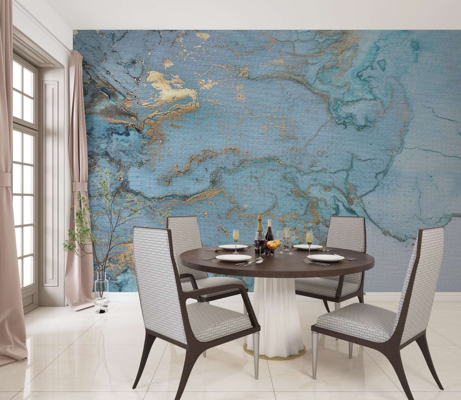 Fototapeta błękitny marmur ze złotym welurem