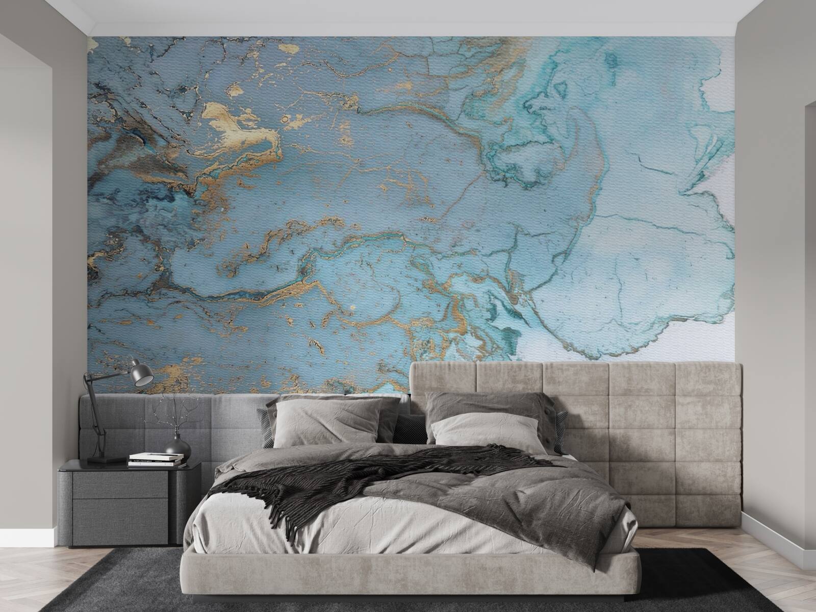 Fototapeta błękitny marmur ze złotym welurem