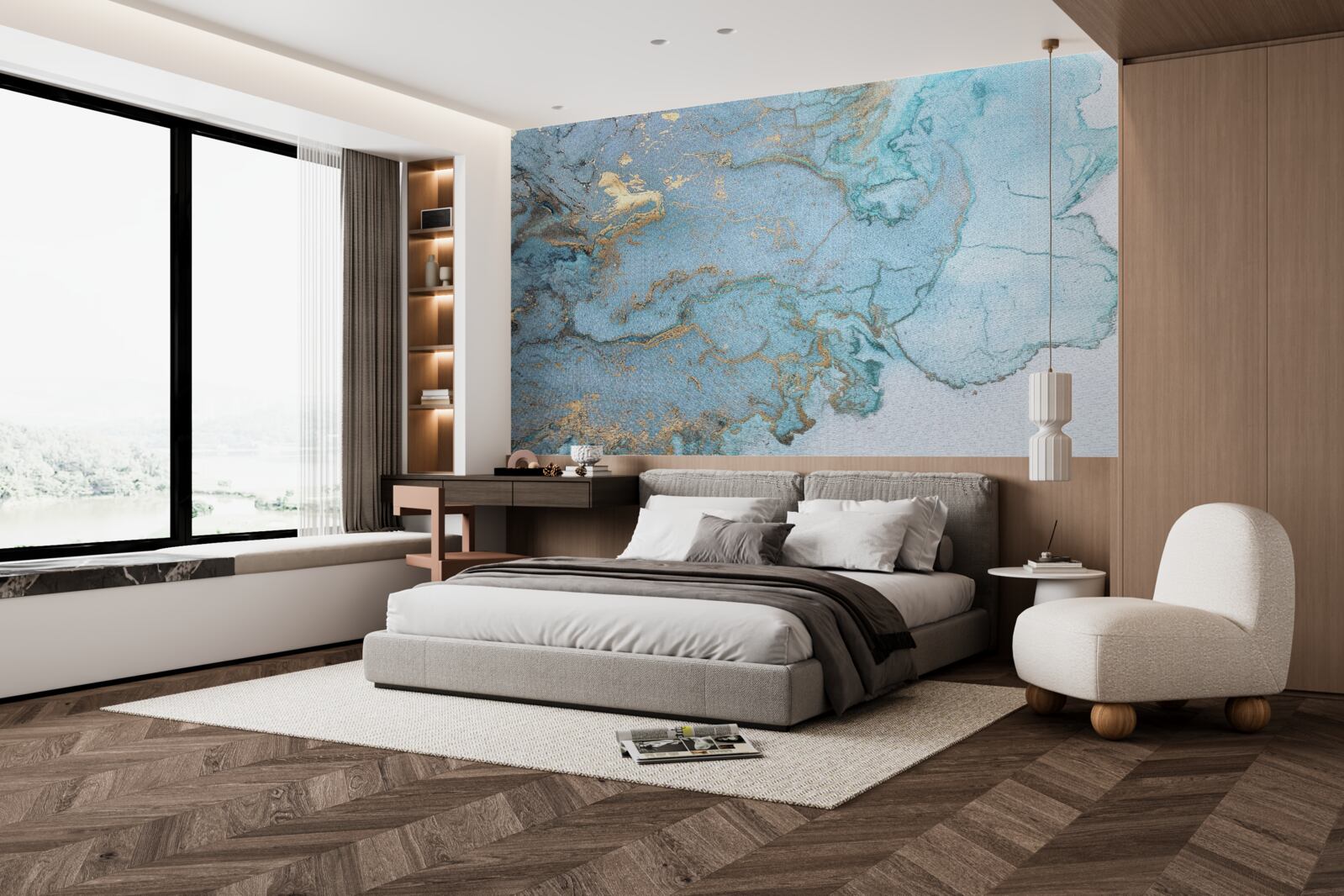 Fototapeta błękitny marmur ze złotym welurem