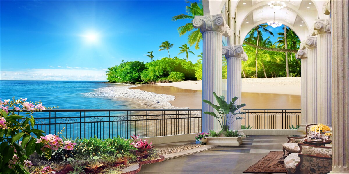 Fototapeta panorama oceanu i plaży z tarasu