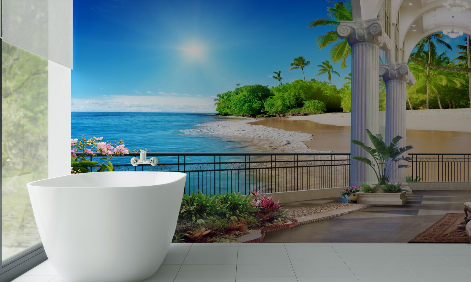 Fototapeta panorama oceanu i plaży z tarasu